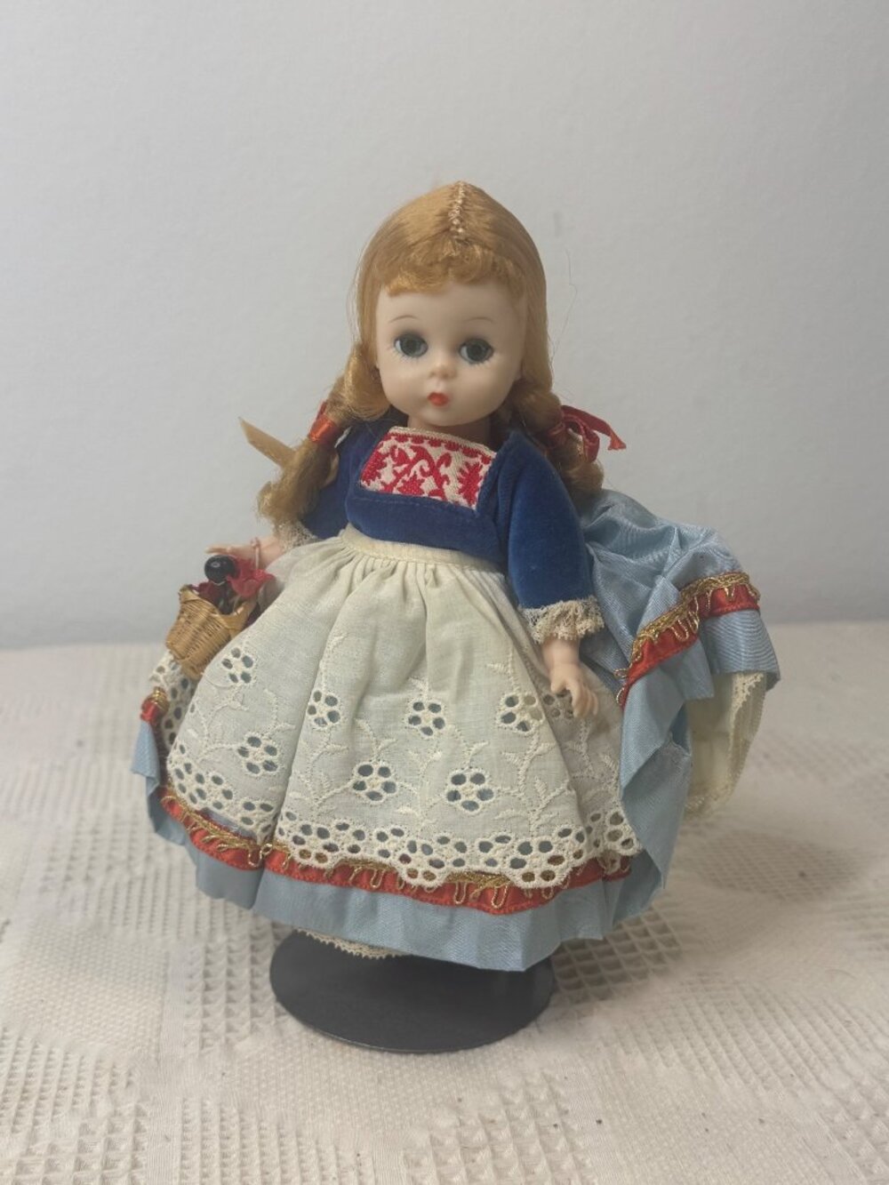 Madame Alexander Dutch Collectible Doll Braids Blue Dress Flower Basket Vintage